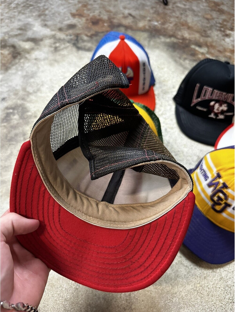 Vintage 80s Sports AJD Hat Cap Super Stripe Mesh Snapback Hat Cap LOT OF 7 - Picture 5 of 15